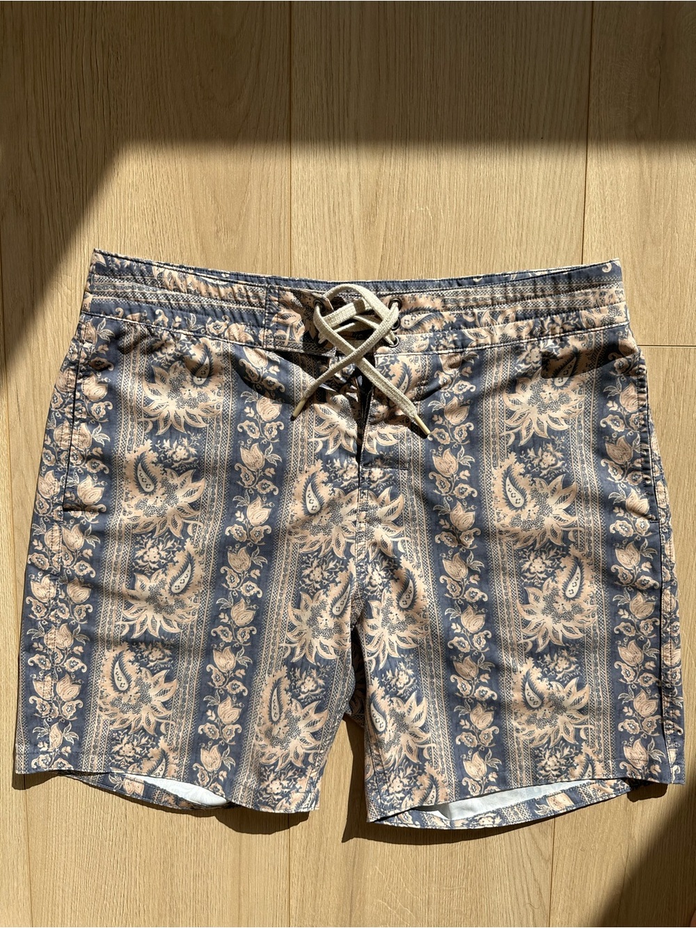 Men's Faherty Blue Floral Stripe Swim Board Shorts